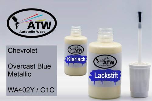 Chevrolet, Overcast Blue Metallic, WA402Y / G1C: 20ml Lackstift + 20ml Klarlack - Set, von ATW Autoteile West.
